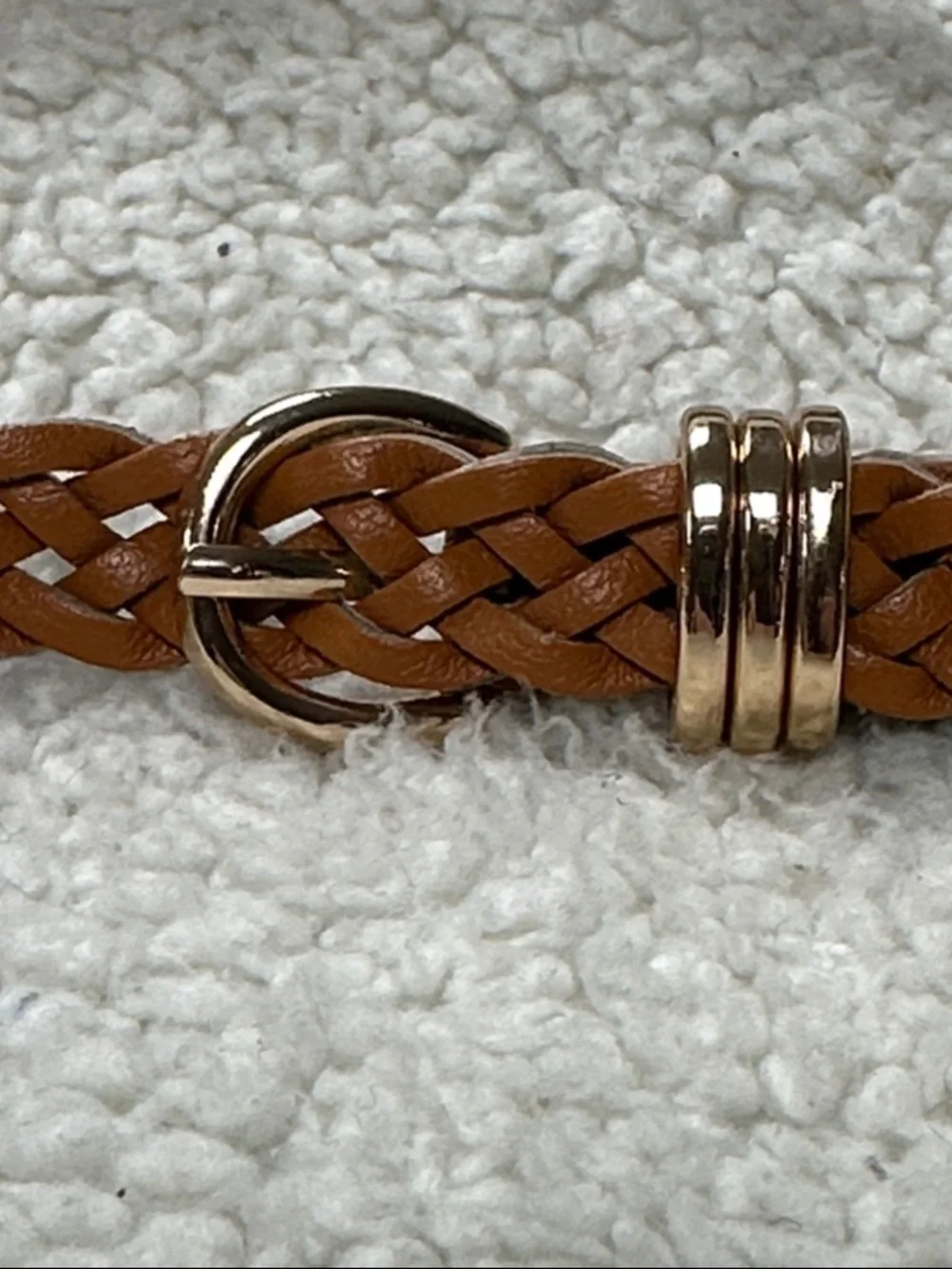 Ultra Skinny Braided Belt Woman’s  Carmel  Brown Vegan Leather Belt, L / XL